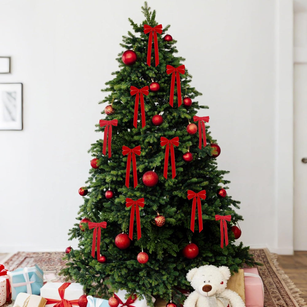 Vánoční dekorace do interiéru sametové bordó stuhy mašle ozdoby