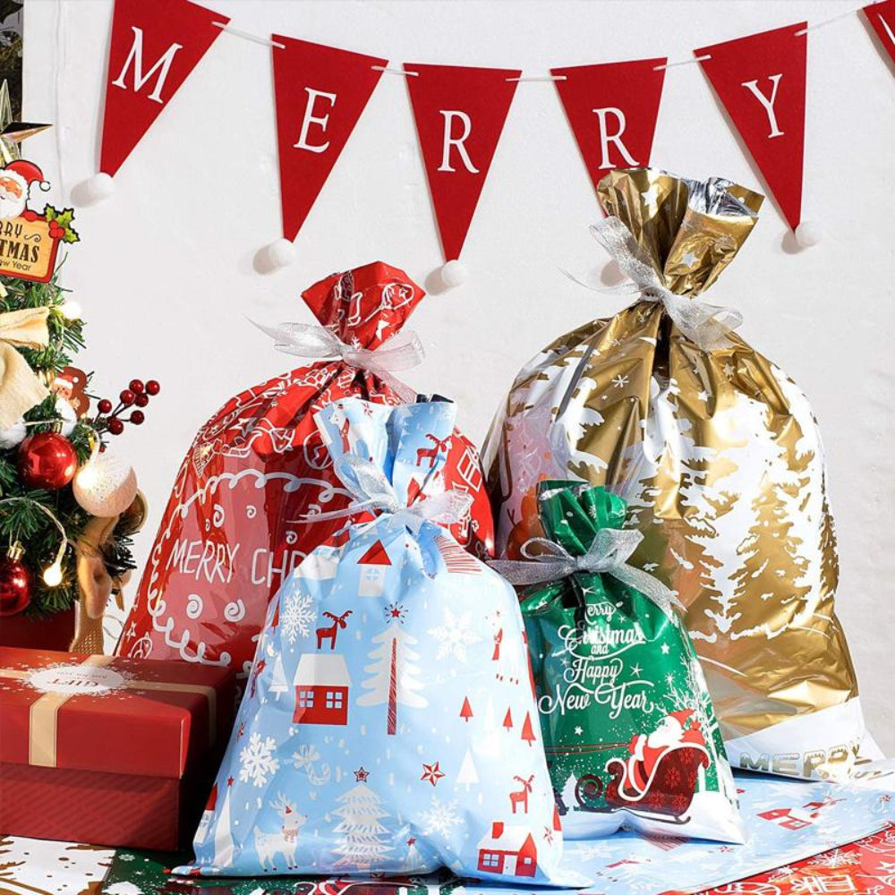 Set de bolsas de regalo de Navidad reutilizables de papel metalizado para envolver regalos festivos
