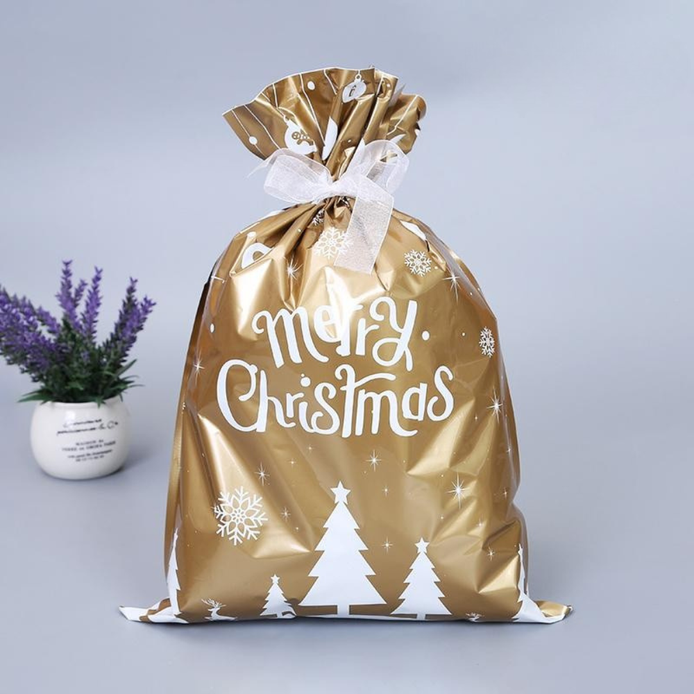 Set de bolsas de regalo de Navidad reutilizables de papel metalizado para envolver regalos festivos