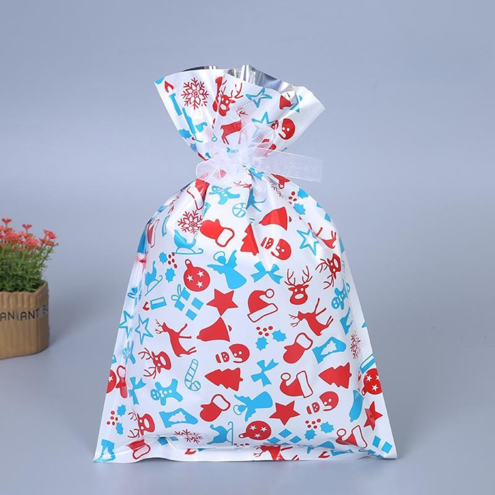 Set de bolsas de regalo de Navidad reutilizables de papel metalizado para envolver regalos festivos