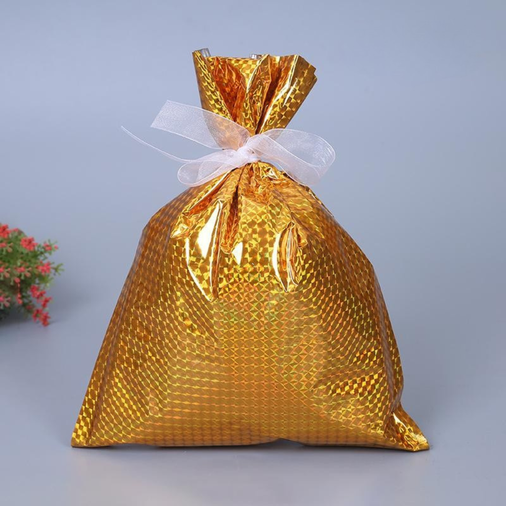 Set de bolsas de regalo de Navidad reutilizables de papel metalizado para envolver regalos festivos