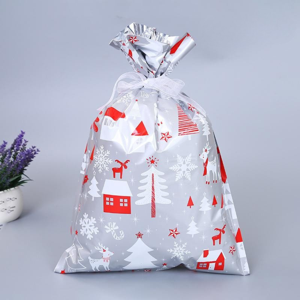 Set de bolsas de regalo de Navidad reutilizables de papel metalizado para envolver regalos festivos
