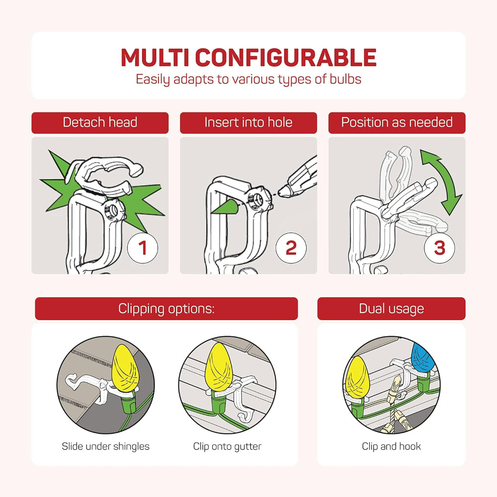 Vánoční svorky na světla Venkovní svorky na světla Háčky na zavěšení okapů Balíček