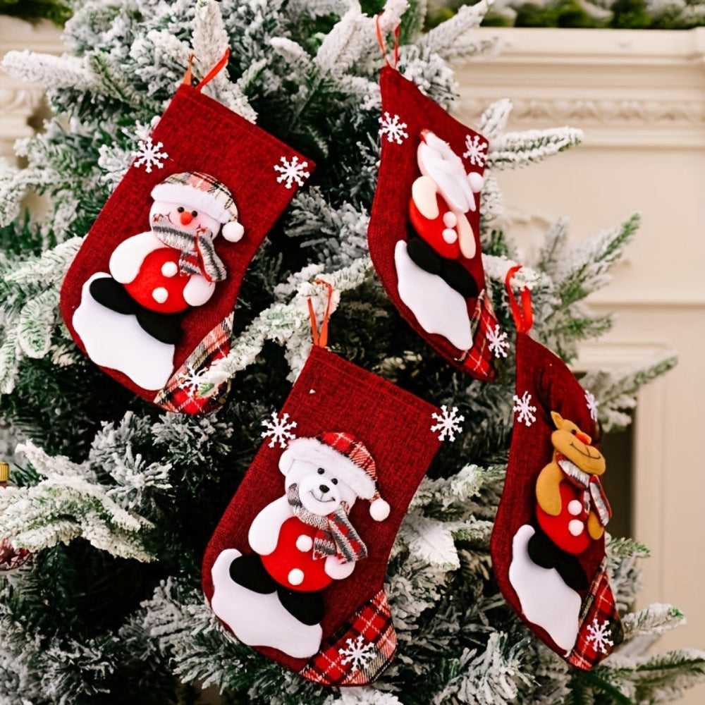 Christmas Stockings Santa Snowman Reindeer Holiday Fireplace Decor