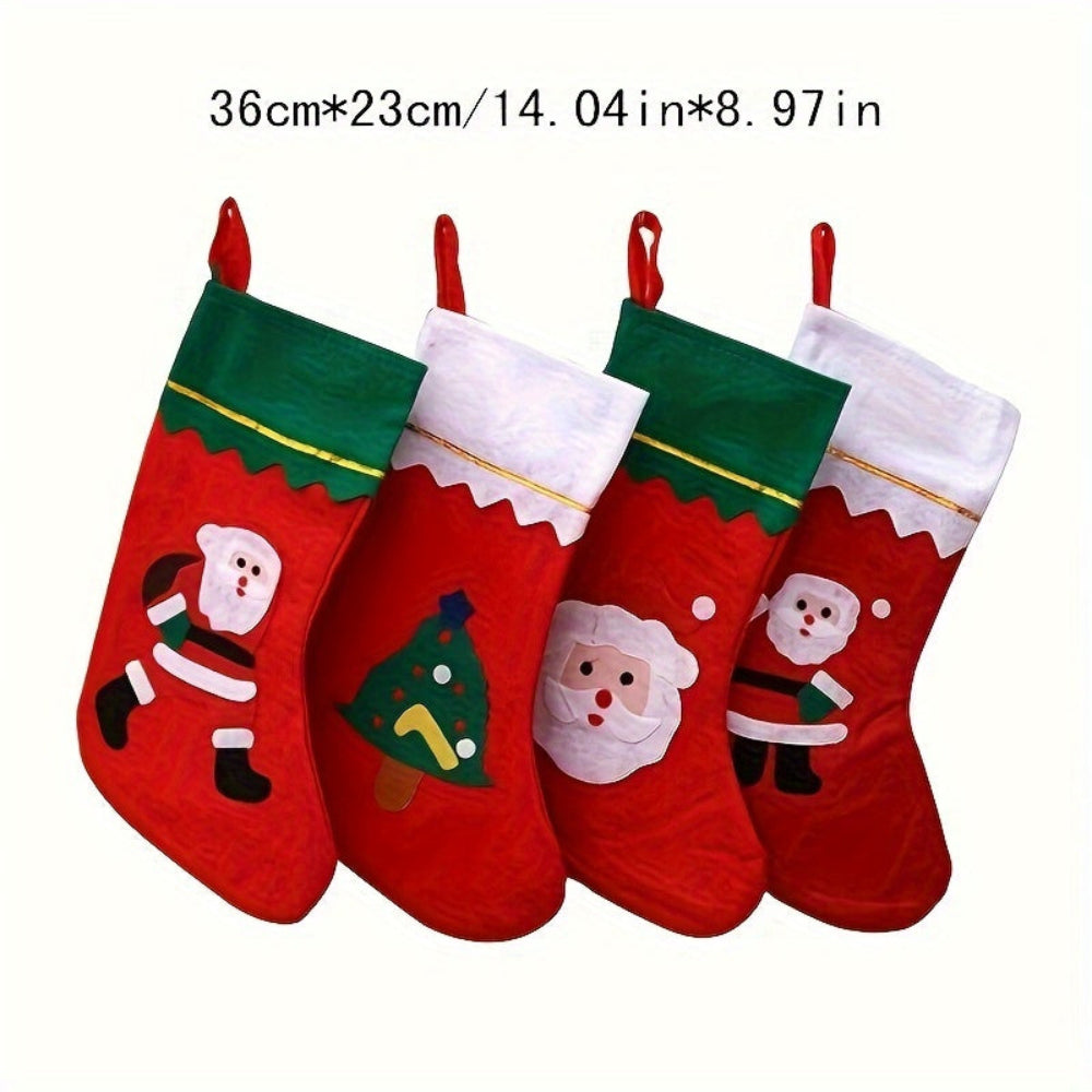 Christmas Stockings Set Santa Fireplace Hanging Decoration