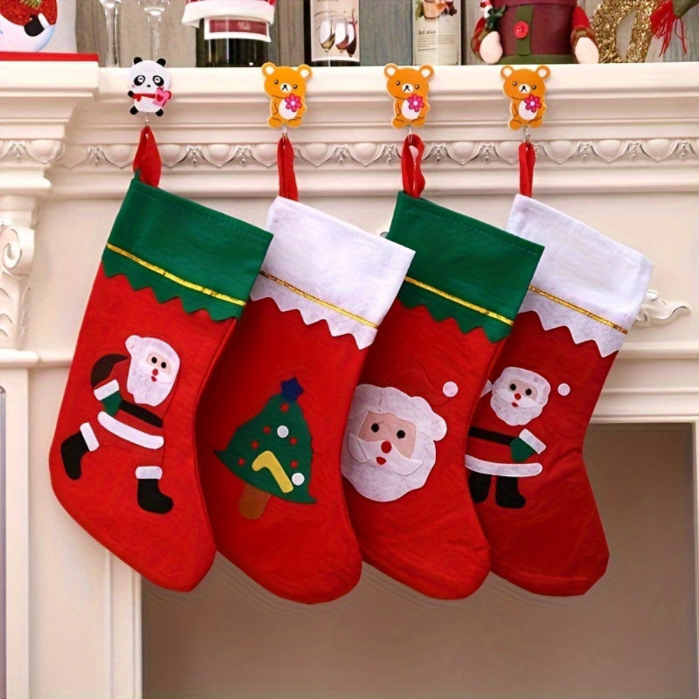 Christmas Stockings Set Santa Fireplace Hanging Decoration