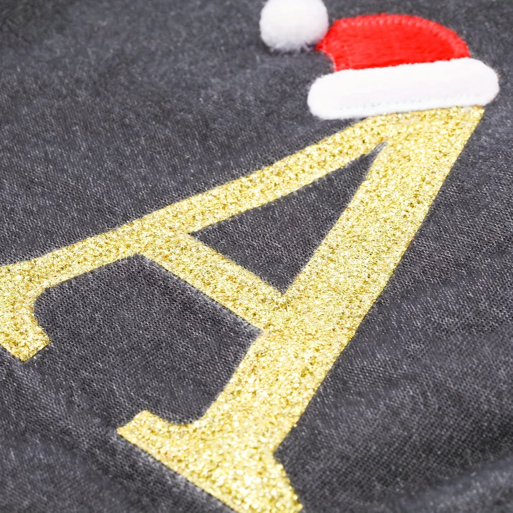 Christmas Stockings Velvet Monogram Letter Gray Holiday Decor