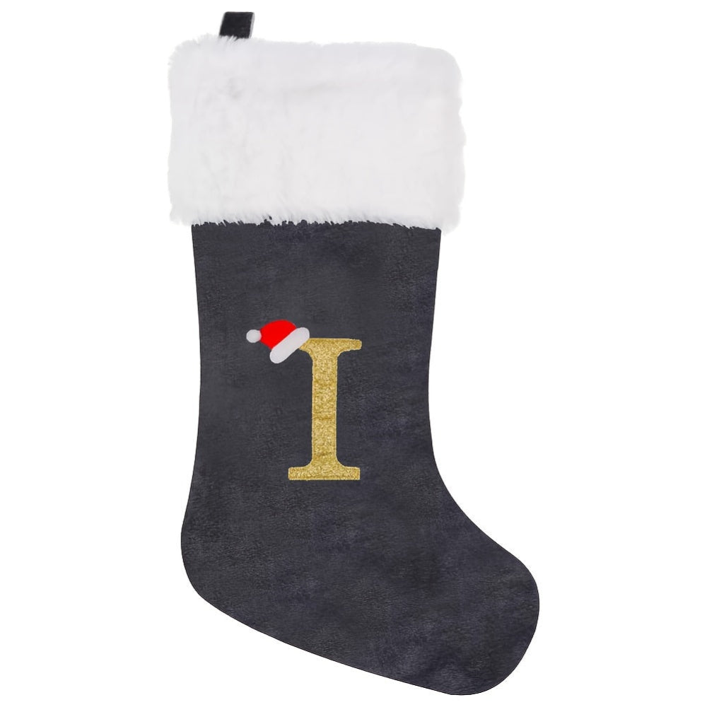 Christmas Stockings Velvet Monogram Letter Gray Holiday Decor