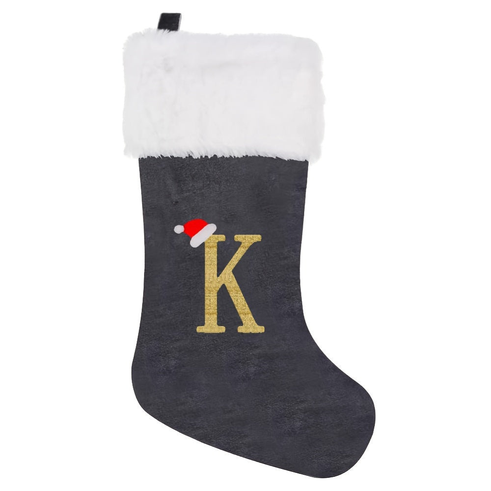 Christmas Stockings Velvet Monogram Letter Gray Holiday Decor