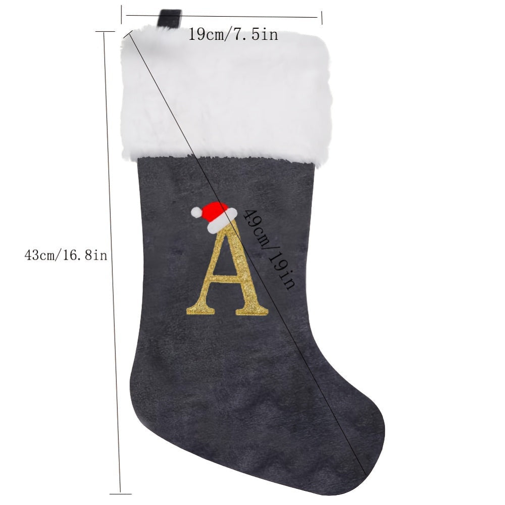 Christmas Stockings Velvet Monogram Letter Gray Holiday Decor
