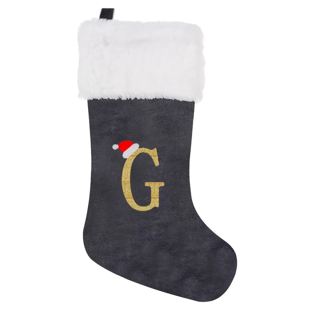 Christmas Stockings Velvet Monogram Letter Gray Holiday Decor