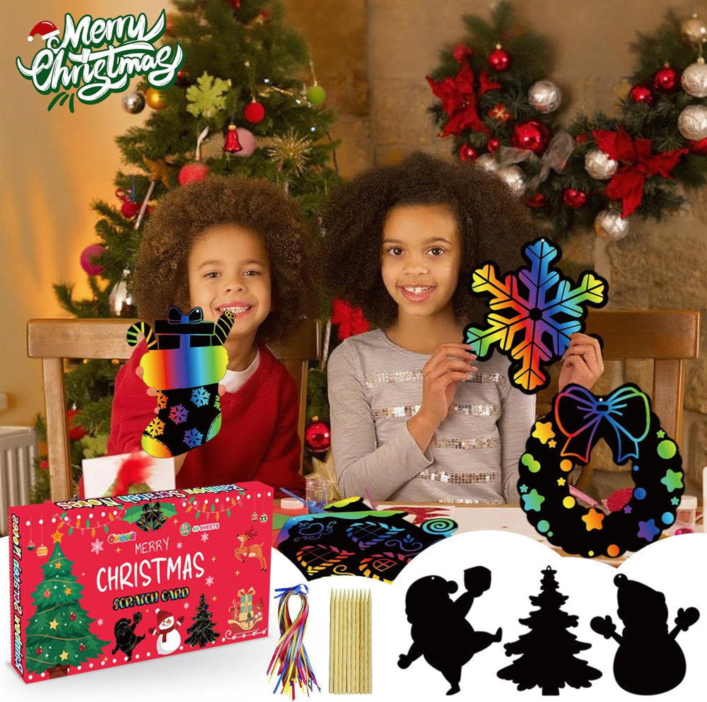 Christmas Toys Rainbow Scratch Art Kids DIY Craft Activity Set
