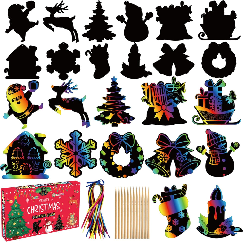 Christmas Toys Rainbow Scratch Art Kids DIY Craft Activity Set