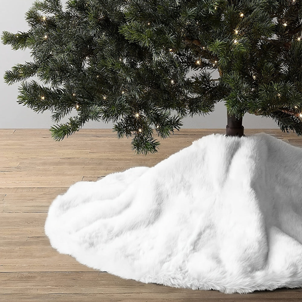 Christmas Tree Skirt Holiday Decoration White Faux Fur Design