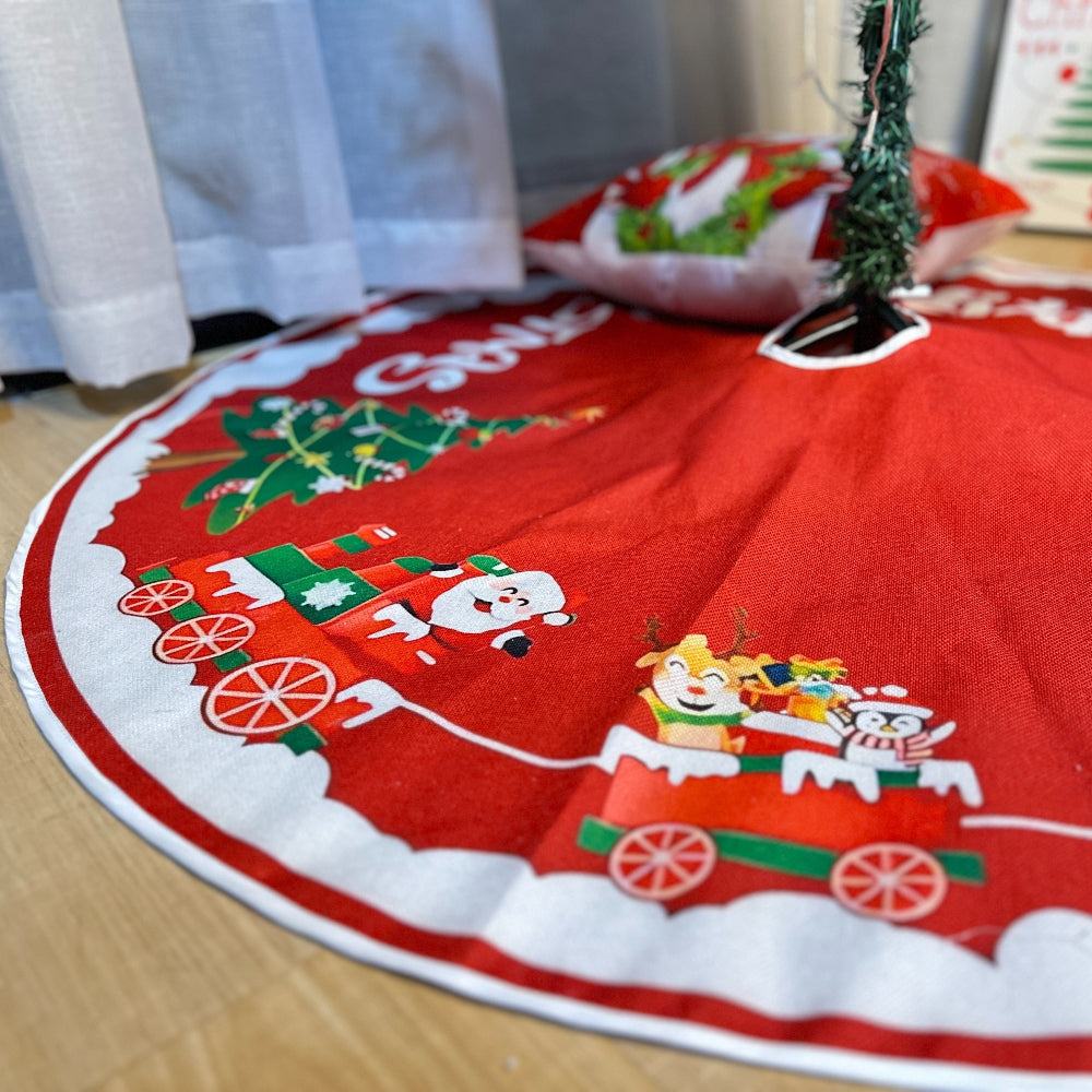 Christmas Tree Skirt Red Santa Train Mat Holiday Decoration