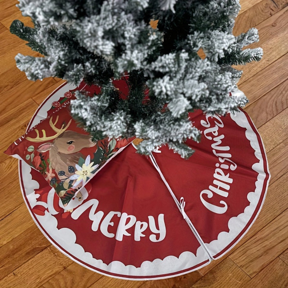 Christmas Tree Skirt Red Santa Train Mat Holiday Decoration
