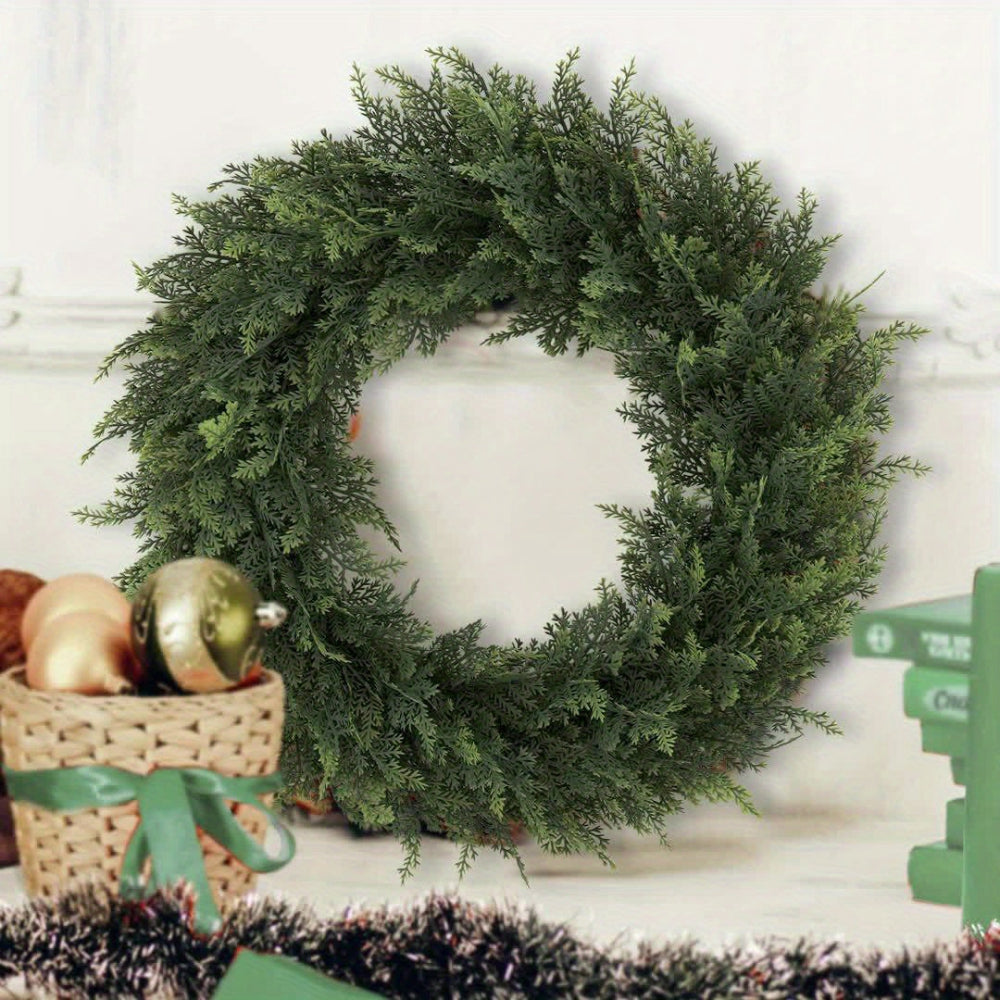 Christmas Wreath Artificial Cedar Front Door Green Foliage Decor