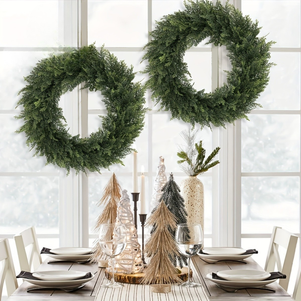 クリスマスリース 人工杉 前ドア用 グリーン葉装飾