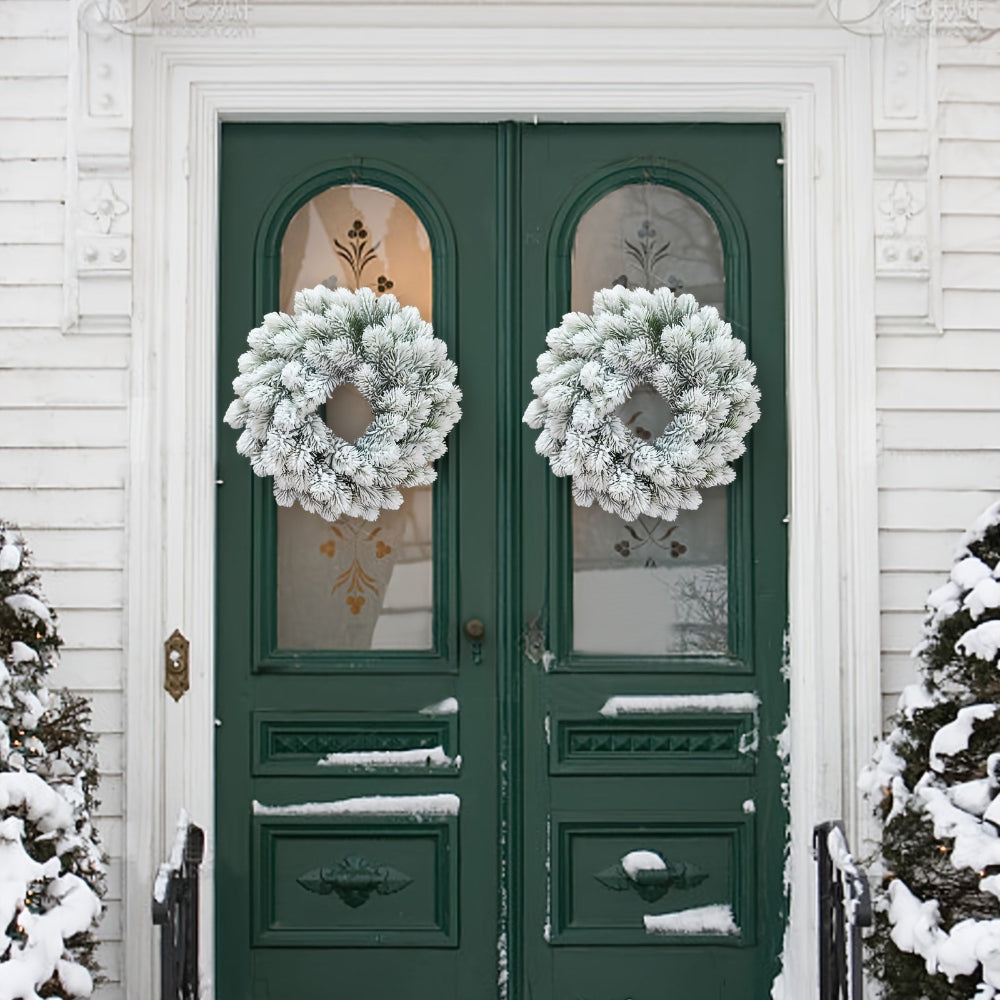 Christmas Wreath Snow Flocked Pine Door Wall Hanging Decoration