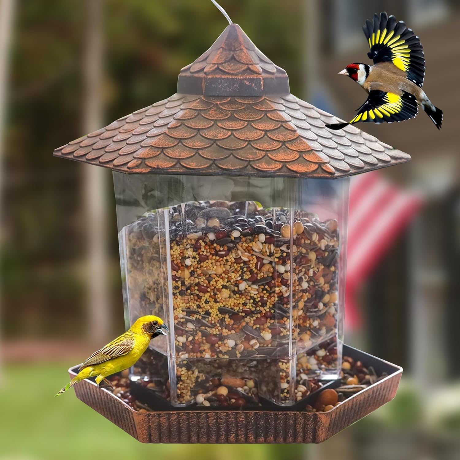 Bird Feeder Hanging Copper Roof Outdoor