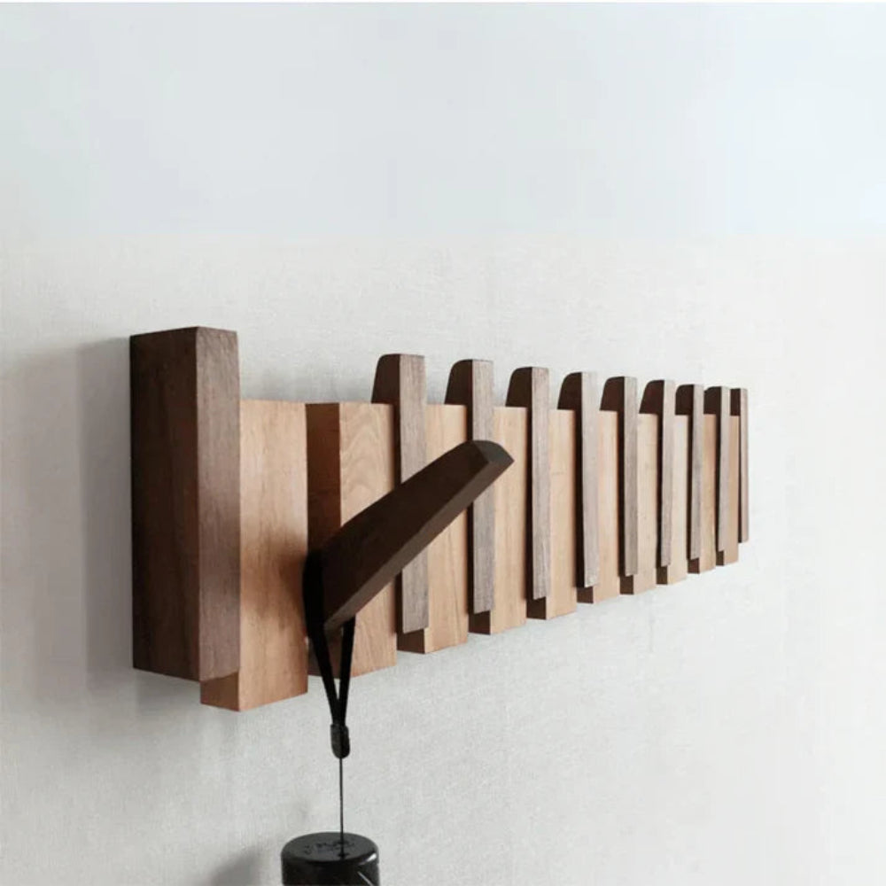 Wall Coat Rack Wooden Folding Hooks Space Saving Entryway