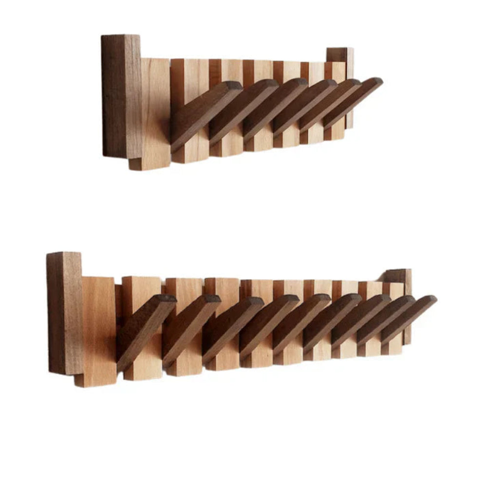 Wall Coat Rack Wooden Folding Hooks Space Saving Entryway