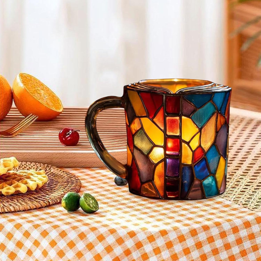 Glas Kaffeebecher Buch Design 3D Stapelbuch Motiv Geschenk