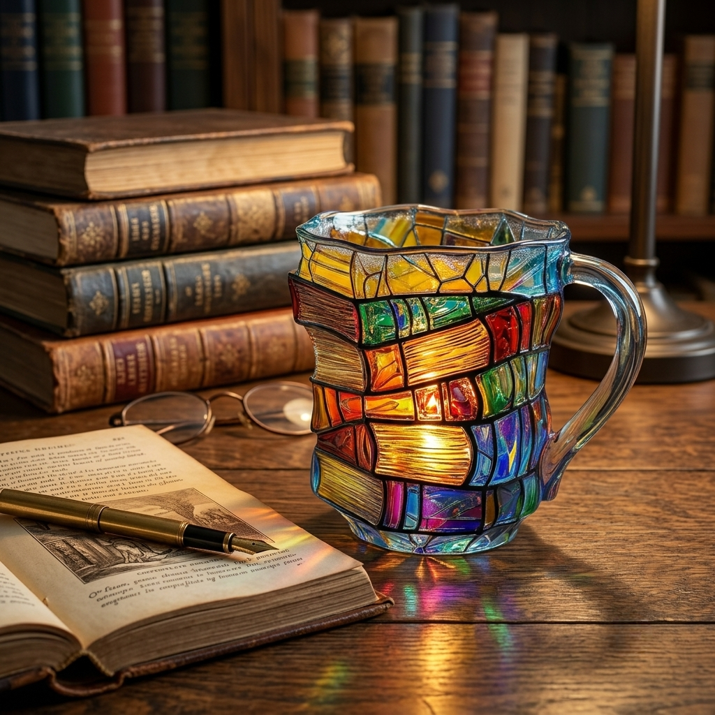 Coffee Mug Glass Book Stack Novelty Drinkware Gift