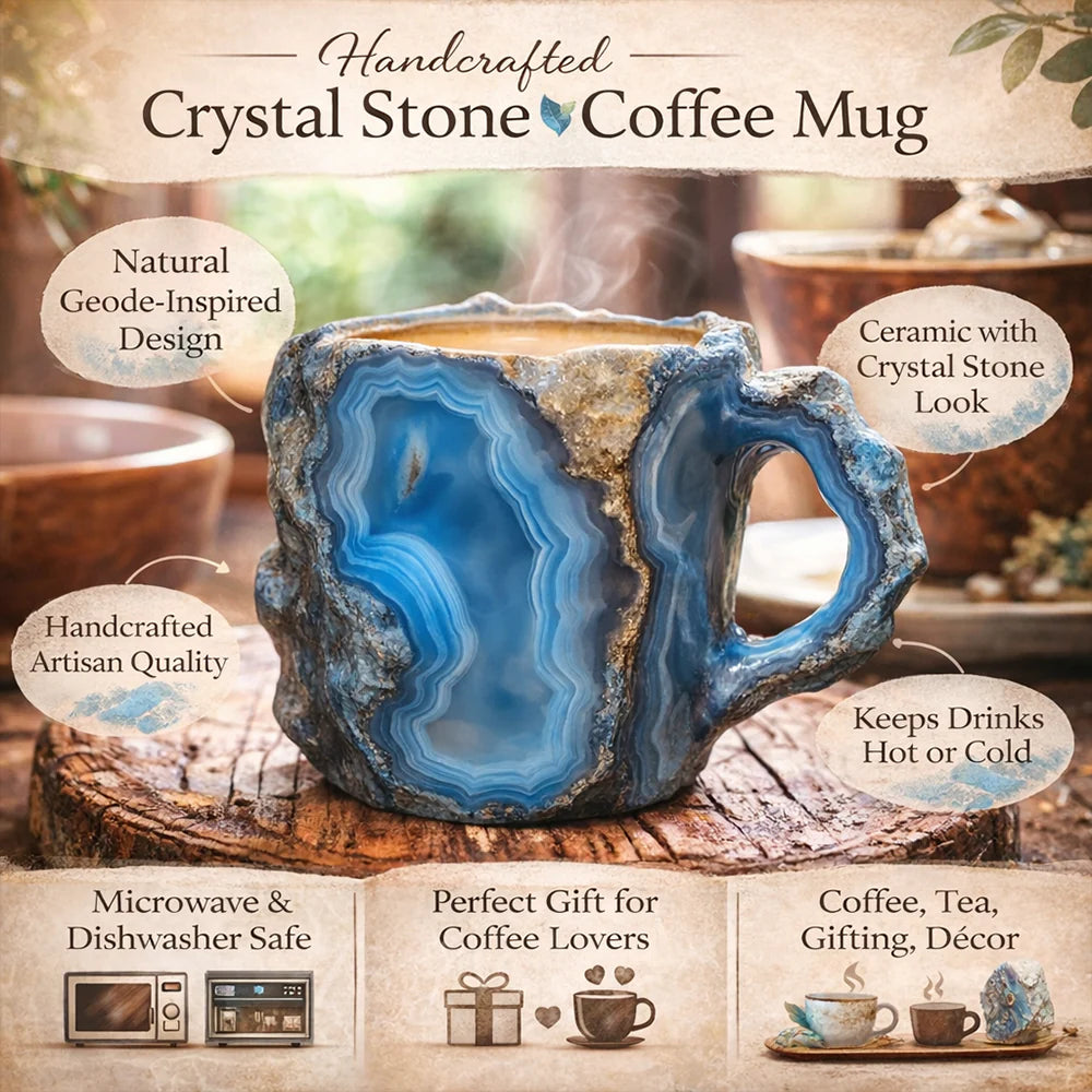 Coffee Mug Crystal Stone Ceramic Geode Style Insulated Cup