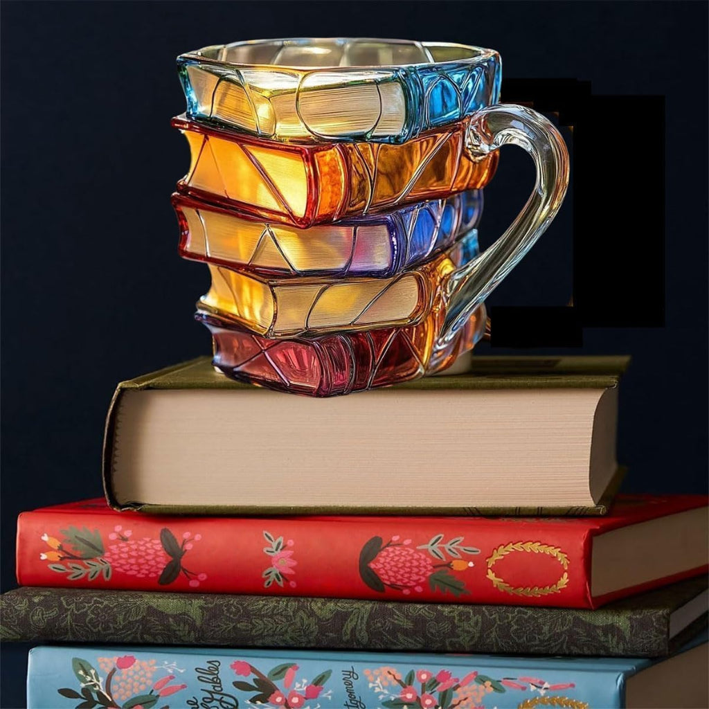 Coffee Mug Stacked Book Glass Literary Drinkware