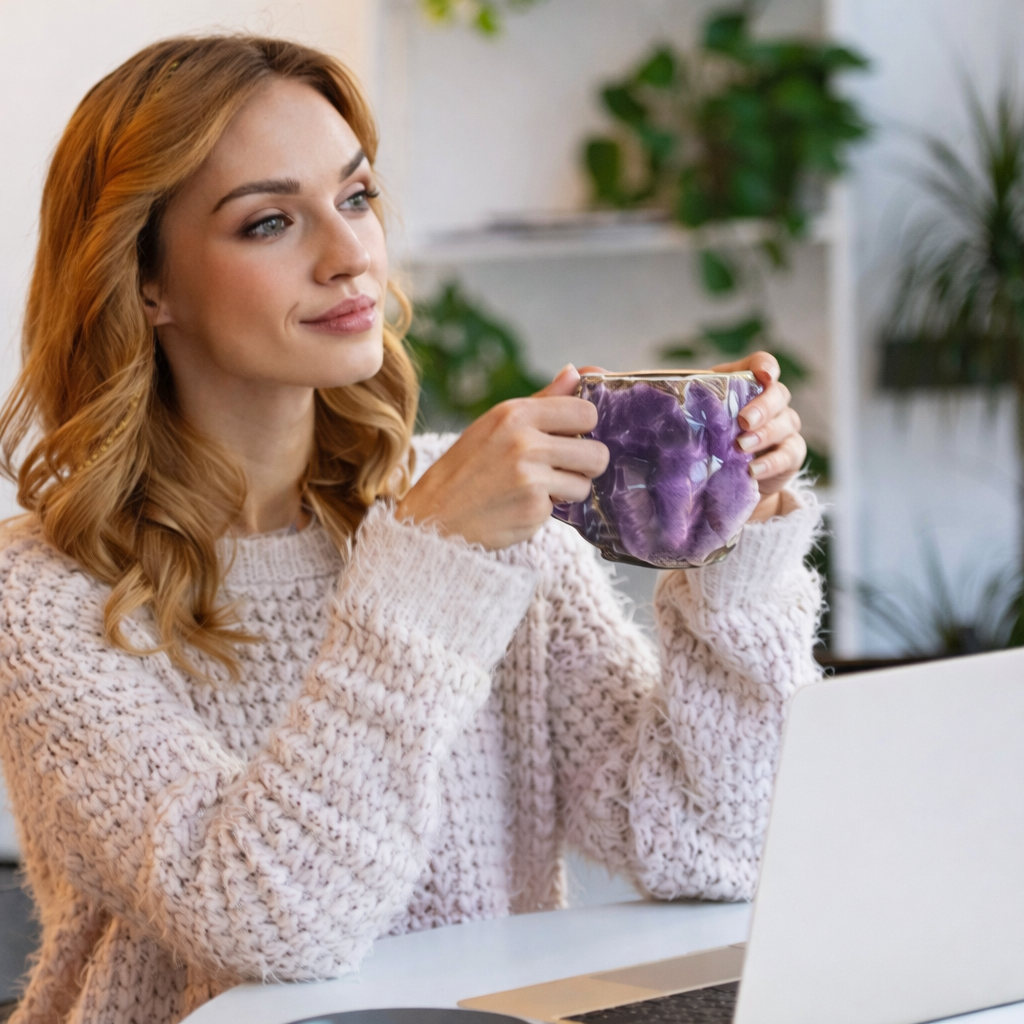 Coffee Mug Stone Style Handcrafted Look Handle