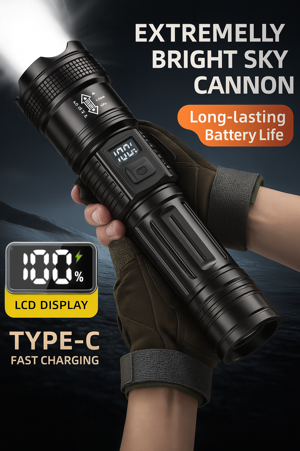 LED Torch with Zoomable Beam and Power Bank