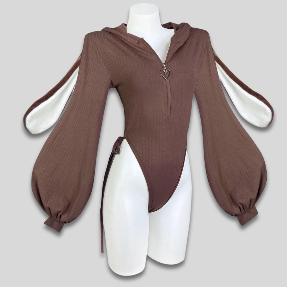 Dámské sexy body s kapucí Cosplay zajíčkové uši zip vpředu dárek