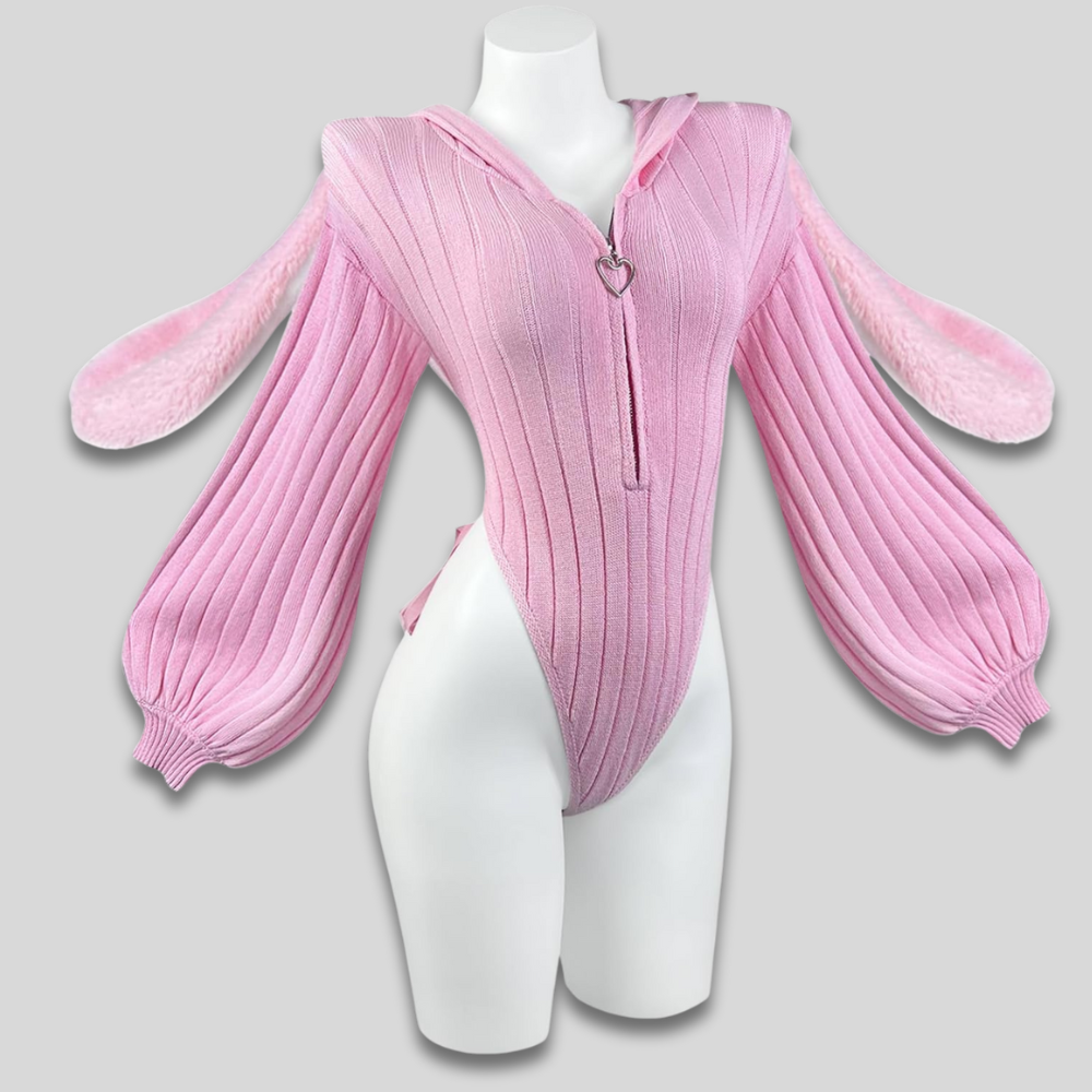 Dámské sexy body s kapucí Cosplay zajíčkové uši zip vpředu dárek