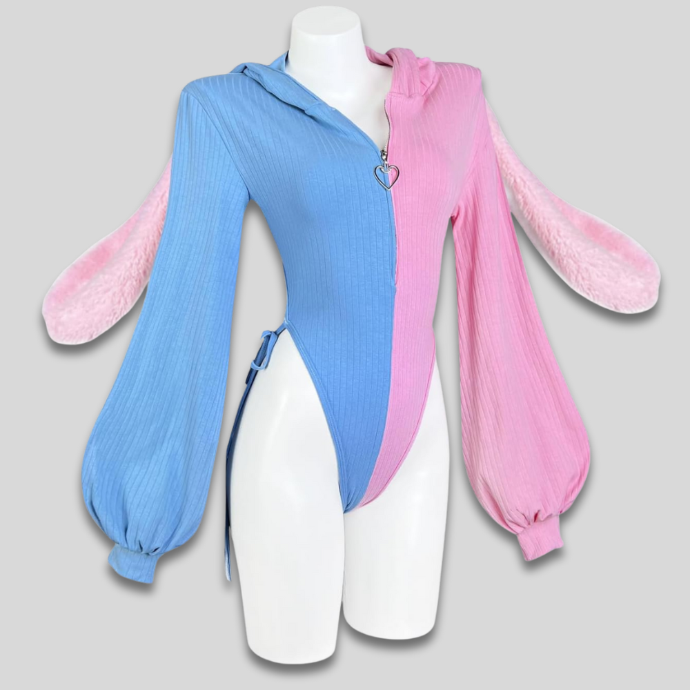 Dámské sexy body s kapucí Cosplay zajíčkové uši zip vpředu dárek