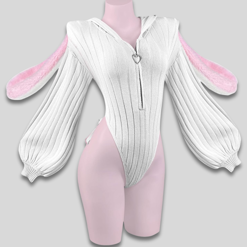 Dámské sexy body s kapucí Cosplay zajíčkové uši zip vpředu dárek