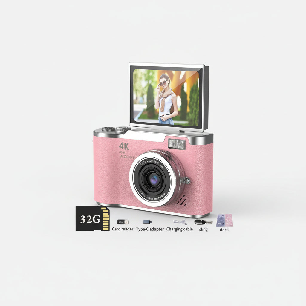 Digital Camera Flip Screen 4K Video Zoom Compact Camera