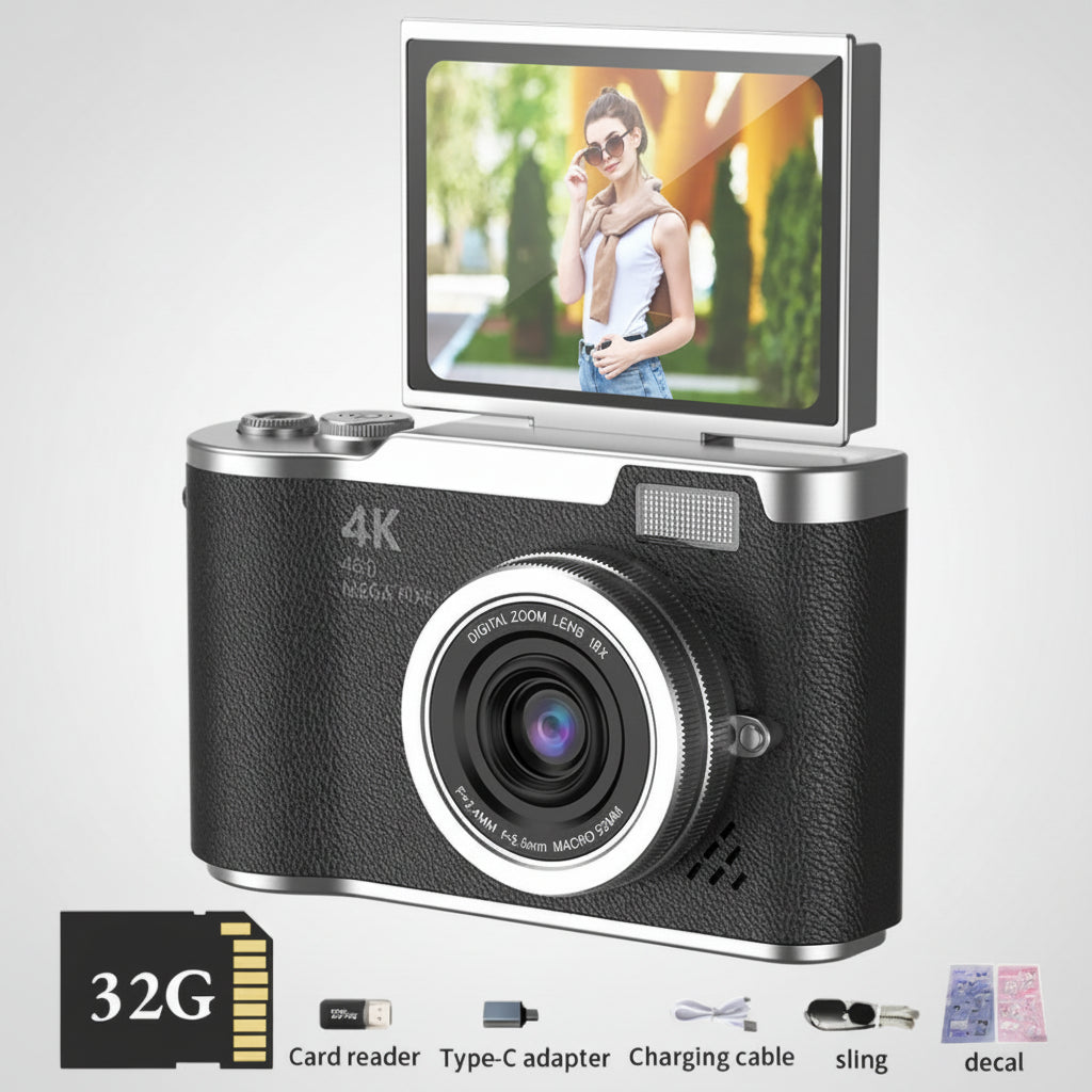 Digital Camera Flip Screen 4K Video Zoom Compact Camera
