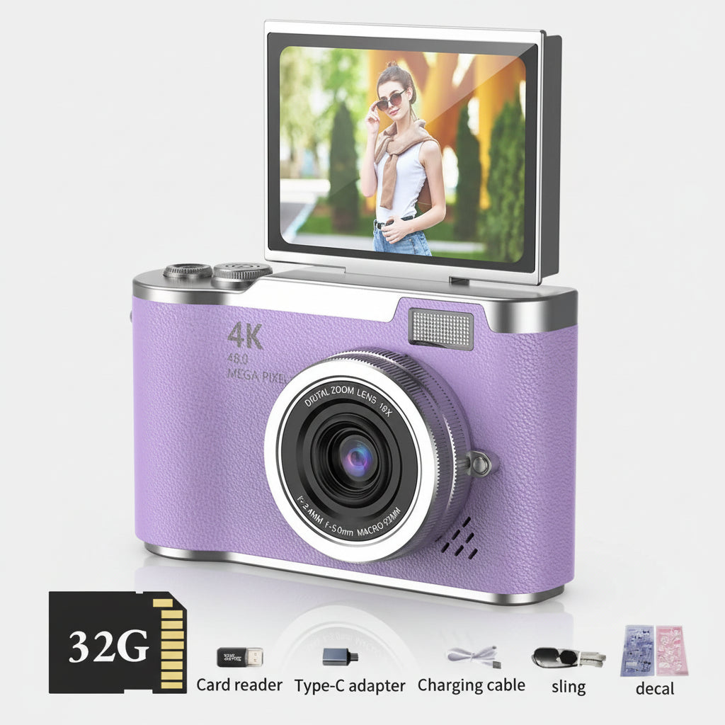 Digital Camera Flip Screen 4K Video Zoom Compact Camera