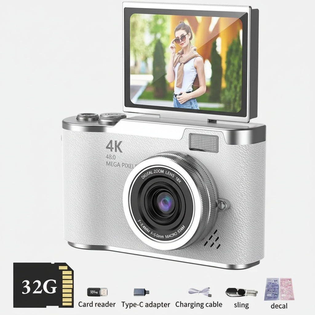 Digital Camera Flip Screen 4K Video Zoom Compact Camera
