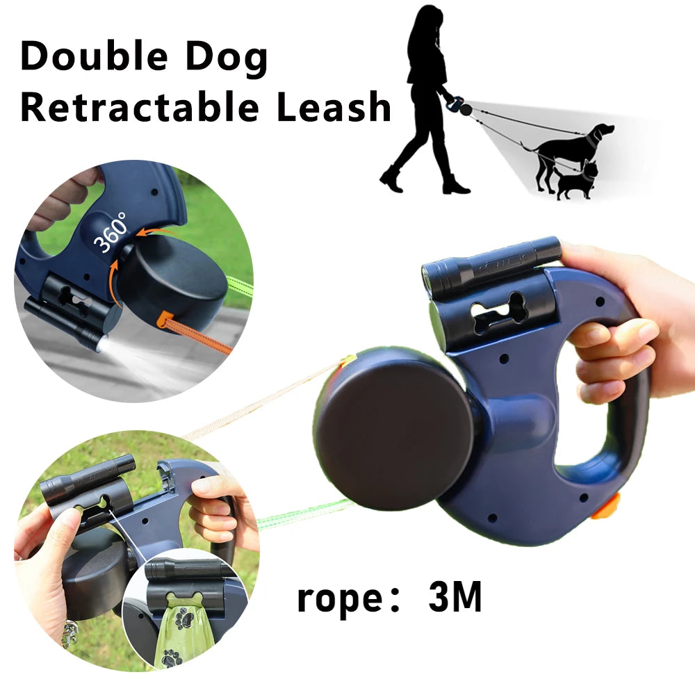 Dog Leash No Tangles Two Retractable Lead 4