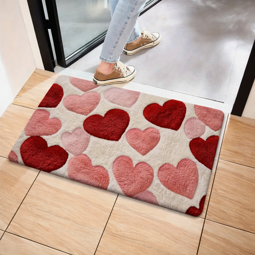 Doormat Heart Pattern Entry Floor Rug