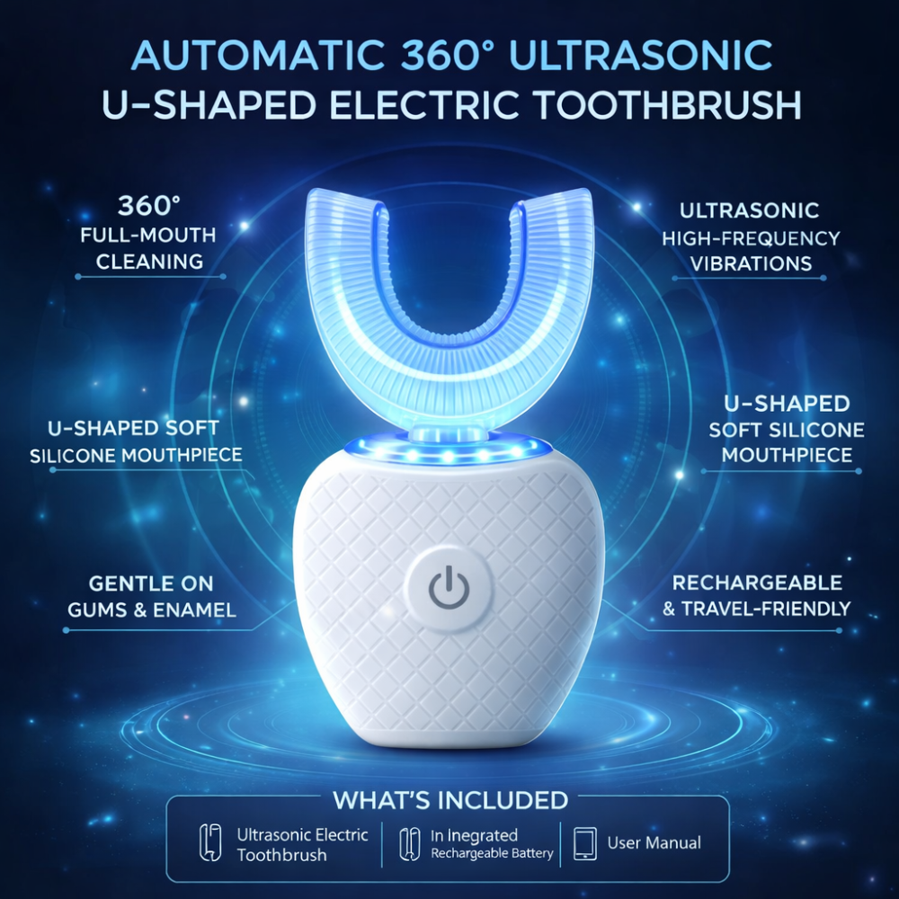 Electric Toothbrush Ultrasonic U Shaped 360 Degree Teeth Cleaner