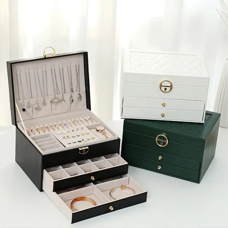 Jewelry Box Leather Drawer Storage Organizer
