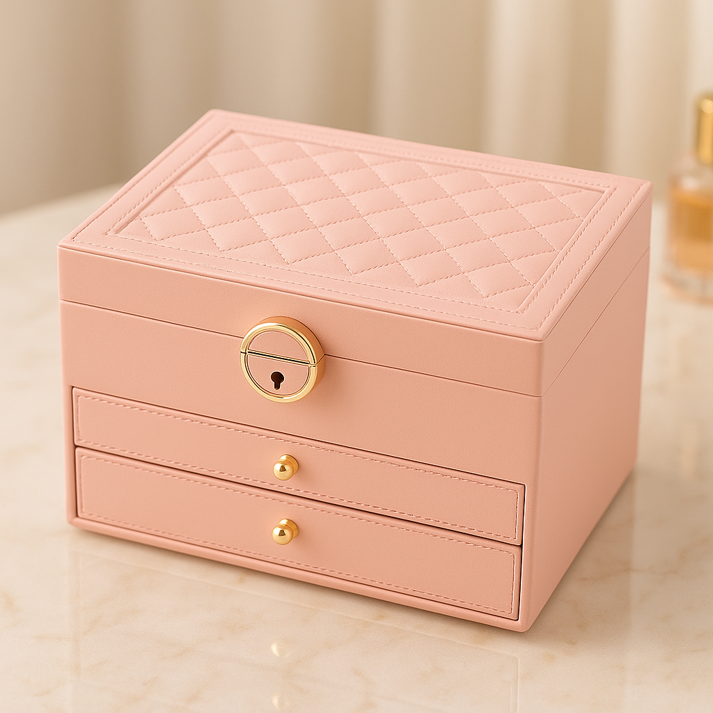 Jewelry Box Leather Drawer Storage Organizer