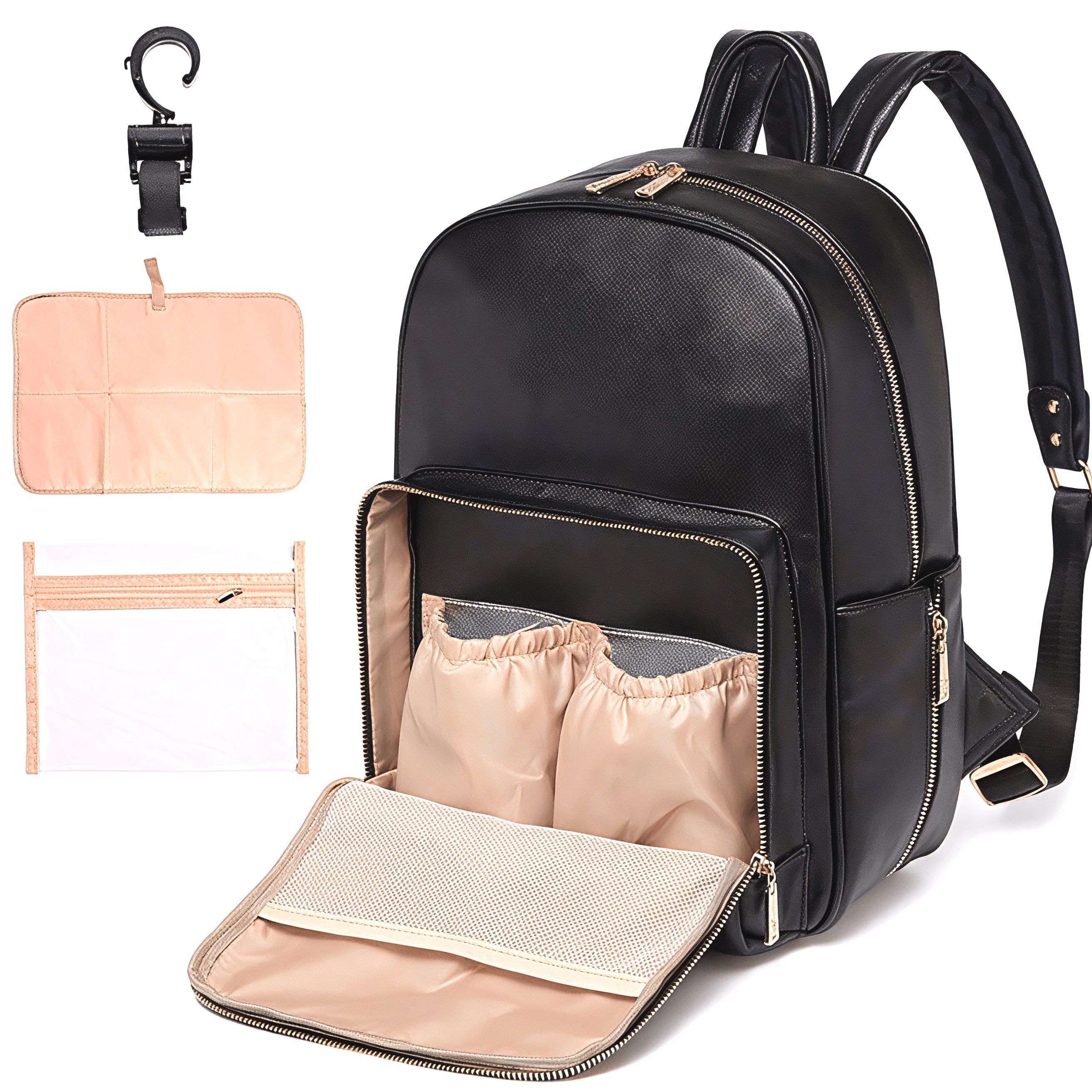 Dámský veganský kožený batoh na plenky | Voděodolný