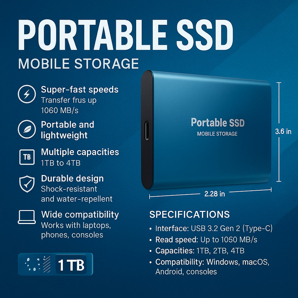 SSD Esterno Portatile in Alluminio ad Alta Velocità 1TB-16TB