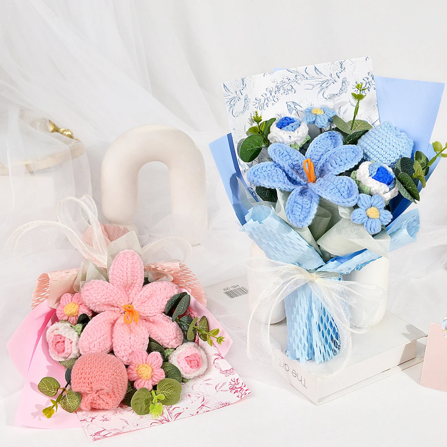 Flower Bouquet Crochet Artificial Floral Gift Display