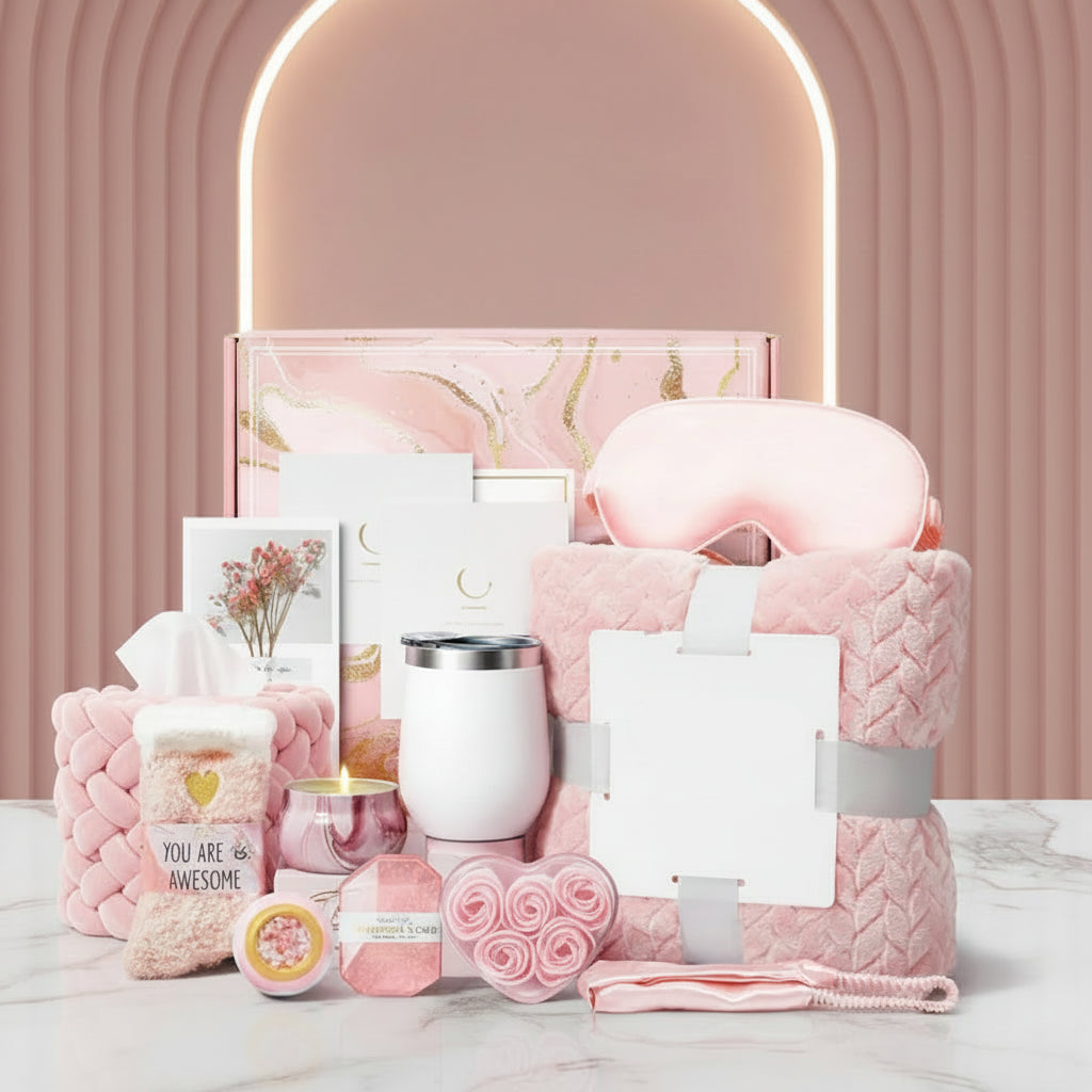 Gift Set Women Cozy Blanket Candle Bath Box