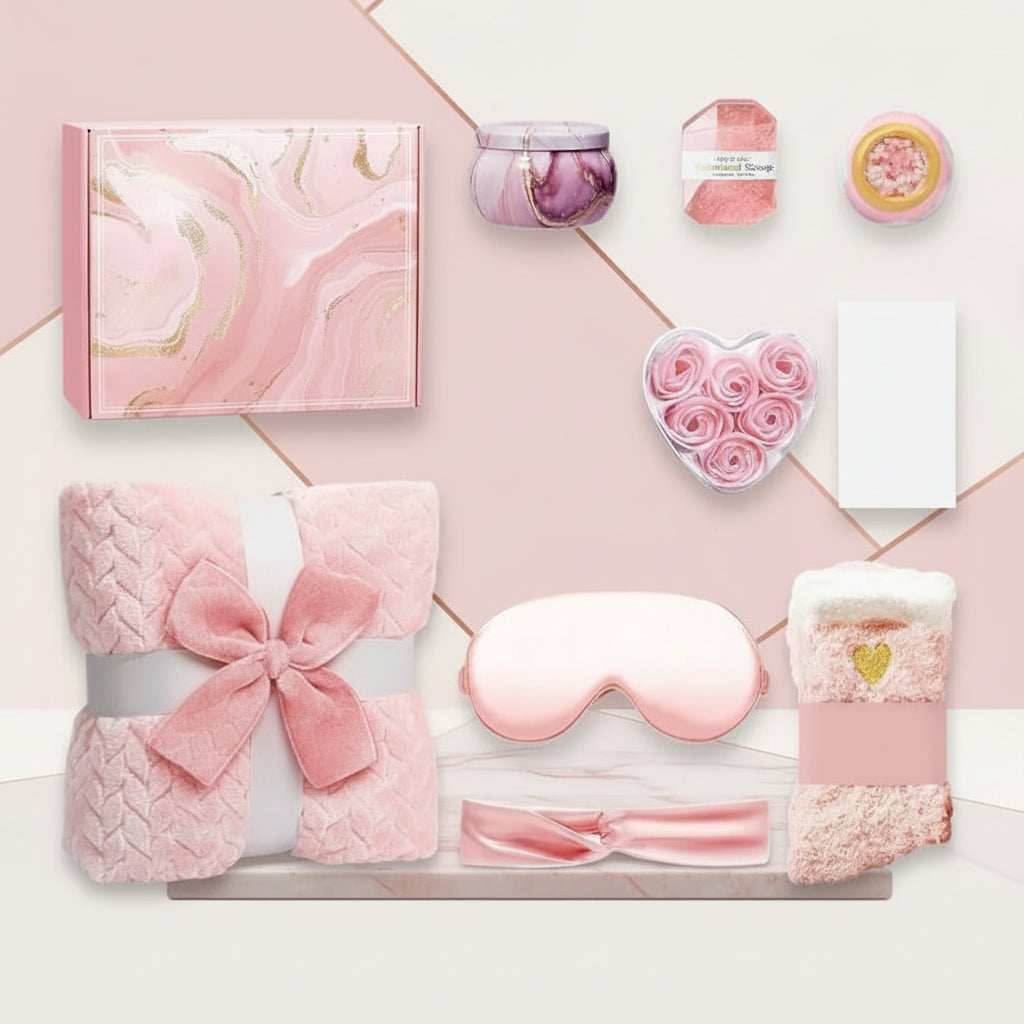 Gift Set Women Cozy Blanket Candle Bath Box